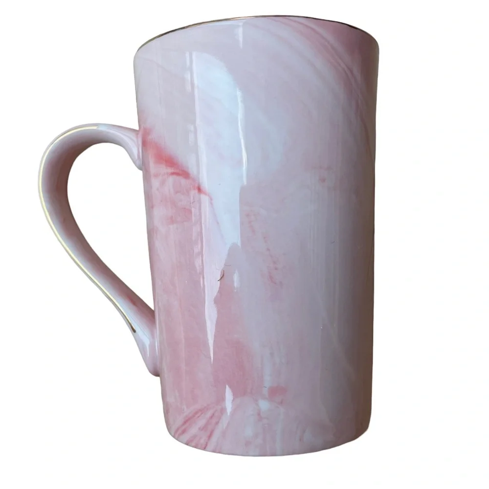 Boss Lady Ceramic Mug With Lid and Long Spoon Pink and White Marble 14 oz. - Picture 4 of 12
